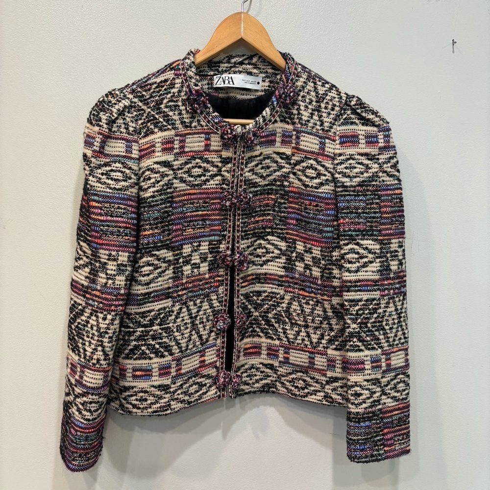 Zara Jacquard Wool Cotton Blend Cardigan Jacket Women’s Size Small